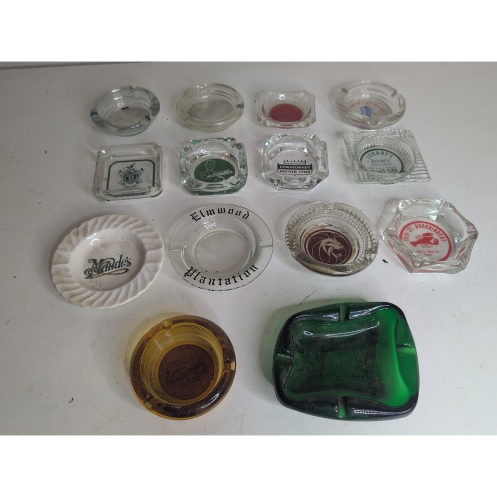 Mixed Lot Of 14 Vintage Glass Ashtrays 50s 60s 70s MCM Gallivans MGM Casino More